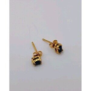 Sterling Silver Gold-Tone Stud Oval Black Onyx Earrings